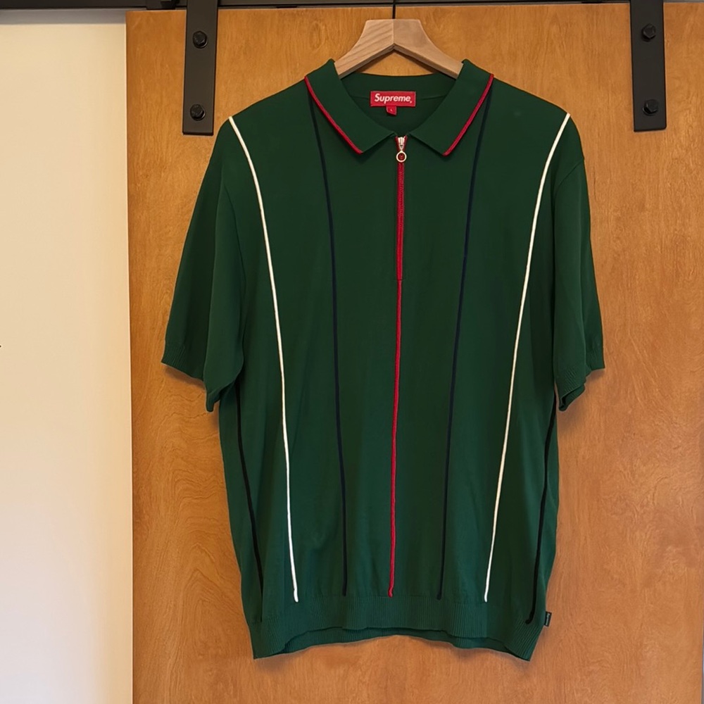 Supreme Green Polo Knit Shirt w zipper